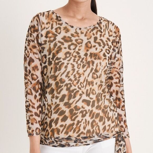 CHICOS WOMEN'S OCELOT PRINT MESH TOP SIZE 1 OR MEDIUM - Picture 1 of 12